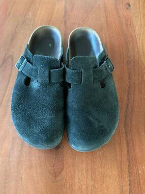 Birkenstock Boston Clog Women's 6-6.5/37 EUD Black Suede Soft Footbed